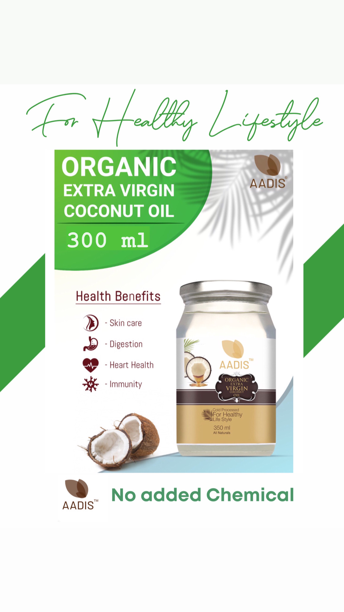 Aadis Organic Extra Virgin Coconut Oil 300gm